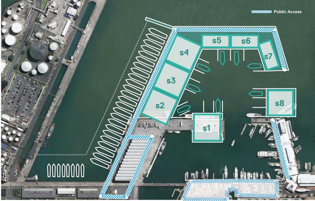 Halsey Wharf Extension showing the teams all launching into the same basin, and with 24 berths available for large superyachts and a smaller set of berths for eight vessels. There is 170 metres of manoevering space for the superyachts to exit.
 - photo © Auckland Council http://www.aucklandcouncil.govt.nz